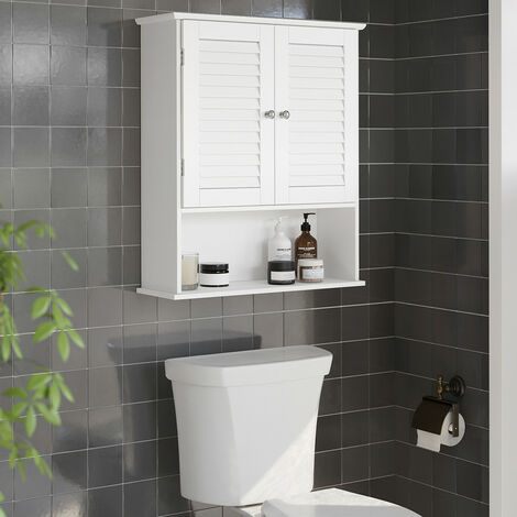 Armoire Mural pour Salle de Bains, avec Étagère Réglable, double Porte et Étagère ouverte, 60 x 20 x 70 cm, Ligneux, Blanc