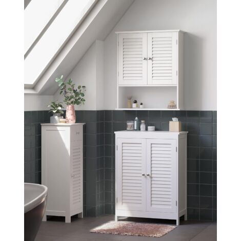Armoire Mural pour Salle de Bains, avec Étagère Réglable, double Porte et Étagère ouverte, 60 x 20 x 70 cm, Ligneux, Blanc