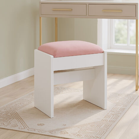 Tabouret de Coiffeuse, Tabouret de Maquillage Rembourré, en Velours, avec Patins Antidérapants, pour Salle de Bain, Chambre, Entrée, Blanc et Rose