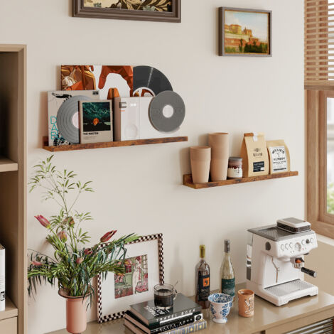Étagères Murales, Lot de 2, 60 cm de Large, pour Salon, Cuisine, Bureau à Domicile, Marron (1/5)