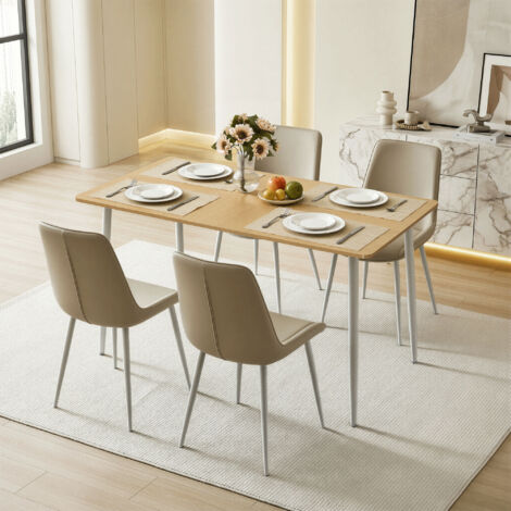 Table à Manger Rectangulaire, 4 à 6 Personnes, Style Moderne, Plateau Résistant, Salle à Manger, Couleur Chêne et Blanc