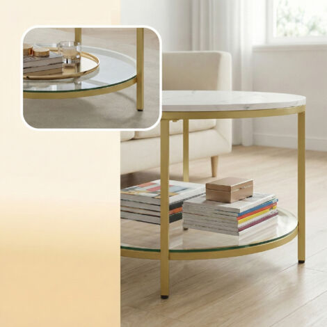 Mirana - Table Basse Noire En Verre Trempé Effet Marbré à Prix
