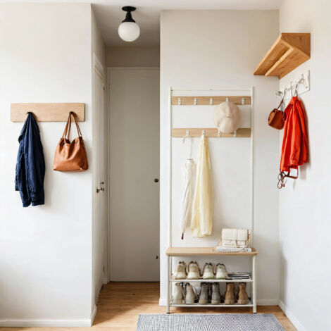 Portemanteau, 32 x 70 x 175 cm, Vestiaire avec Banc de Rangement pour Chaussures, Style Industriel, Jaune et Blanc (1/5)