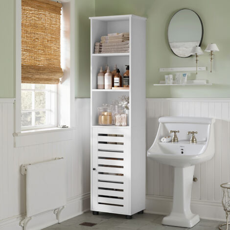 Meuble de Salle de Bain, Placard Haut, avec 3 Compartiments Ouverts et 2 Étagères Réglables, pour Salon, Entrée, Blanc