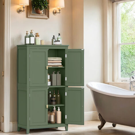Meuble de Salle de Bain, Meuble de Cuisine, avec 4 Portes, Étagères Réglables, 30 x 60 x 110 cm, Vert (1/5)