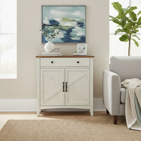 Armoire de Cuisine avec Portes, Buffet de Rangement à Tiroir, Étagère Réglable, Style Campagne, Blanc et Marron (1/5)
