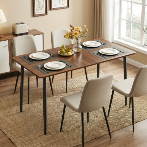 Table à Manger Rectangulaire, 4 à 6 Personnes, Style Moderne, Plateau Résistant, Salle à Manger, Couleur Noyer et Noir