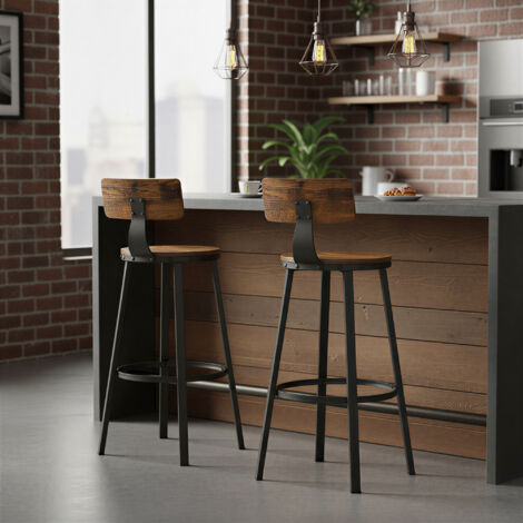 Vasagle – Ensemble de 2 tabourets de bar avec dossier – Hauteur d'assise 73,5 cm – Cadre en acier – Couleur marron et noir – Design ergonomique (1/5)