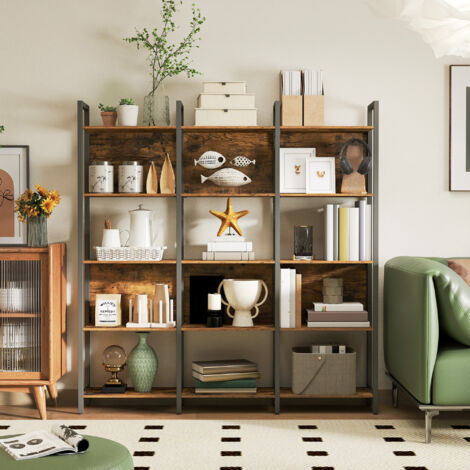 Bibliothèque sur 5 Niveaux, Étagère de Rangement pour Cuisine, pour Bureau, Salon, Chambre, 24 x 128 x 154,1 cm, Style Industriel, Marron et Noir (1/5)