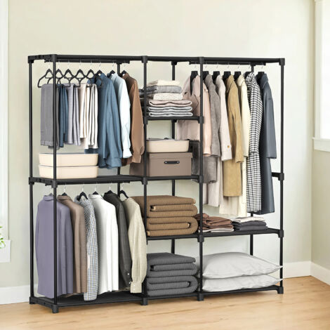 Armoire Ouverte, Portant à Vêtements, Penderie avec Tringles à Vêtements et Étagères en Tissu pour Chambre, 182 x 43 x 182 cm, Noir (1/5)