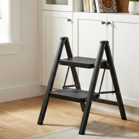 Escabeau Pliant 2 Marches, Charge Max. 150 kg, pour la Maison et le Bureau, Noir (1/5)