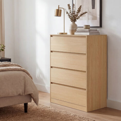 Commode 4 Tiroirs, Meuble de Rangement, 40 x 60 x 97,4 cm, Style Moderne, Effet Bois