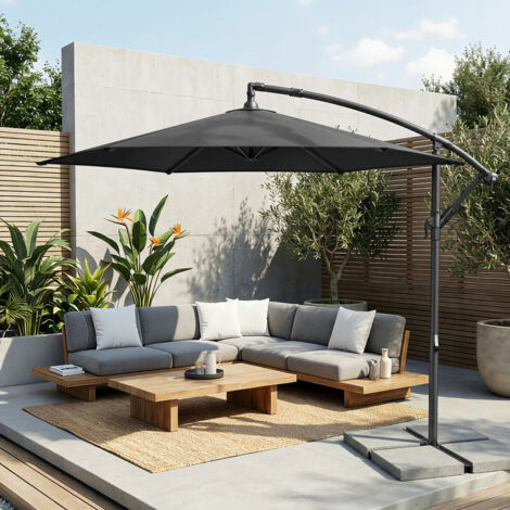 Parasol de 300 cm de Diamètre, avec Socle, Manivelle d’Ouverture et de Fermeture, Gris (1/5)