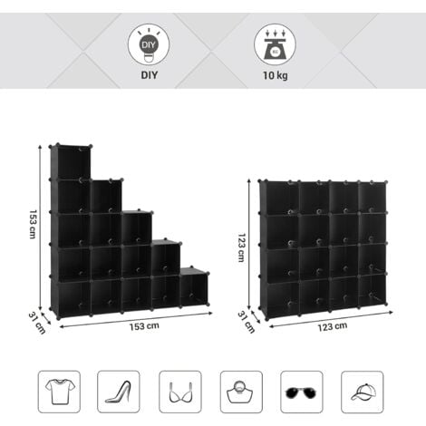 Songmics meuble de rangement, bibliothèque, unité de stockage, cubes en  plastique à emboîtement, facile à assembler, pour salon, chambre, placard,  bureau, maillet en caoutchouc inclus, blanc lpc34l 93 x 31 x 123