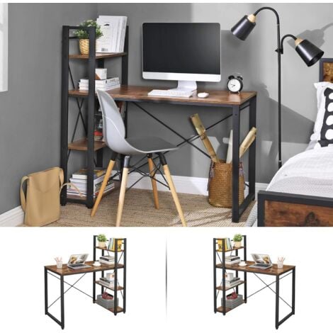 VASAGLE Bureau avec Étagères Réversible à Gauche ou à Droite, Longueur 120 cm, Table d'Ordinateur, pour Bureau à Domicile, Montage Facile, Marron