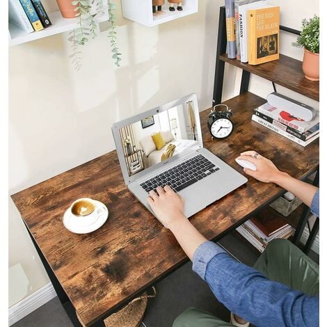 VASAGLE Bureau avec Étagères Réversible à Gauche ou à Droite, Longueur 120 cm, Table d'Ordinateur, pour Bureau à Domicile, Montage Facile, Marron