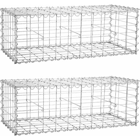 Lot de 2 Gabion pour Pierre, 100 x 30 x 30cm, cloture gabion, Cage en Métal, Panier à Pierre, Maille 5 x 10 cm, Galvanisé, Mur, Paterre, Décoration de Jardin, Argent