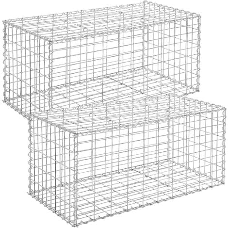 Lot de 2 Gabion pour Pierre, 100 x 50 x 50cm, cloture gabion, Cage en Métal, Panier à Pierre, Maille 5 x 10 cm, Galvanisé, Mur, Paterre, Décoration de Jardin, Argent GGB255 (2 x GGB155)