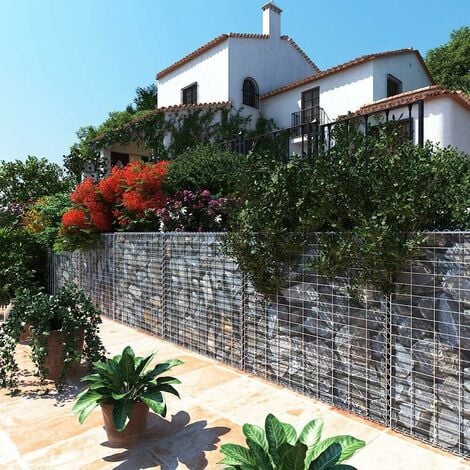 Lot de 2 Gabion pour Pierre, 100 x 50 x 50cm, cloture gabion, Cage en Métal, Panier à Pierre, Maille 5 x 10 cm, Galvanisé, Mur, Paterre, Décoration de Jardin, Argent GGB255 (2 x GGB155)