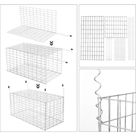 Lot de 2 Gabion pour Pierre, 100 x 50 x 50cm, cloture gabion, Cage en Métal, Panier à Pierre, Maille 5 x 10 cm, Galvanisé, Mur, Paterre, Décoration de Jardin, Argent GGB255 (2 x GGB155)