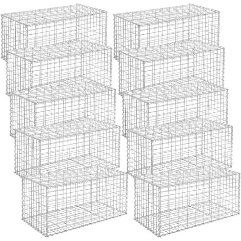 Lot de 10, Gabion pour Pierre, cloture gabion, Argent, Cage en Métal, Mur, Décoration de Jardin, 100 x 50 x 50cm, GGB055