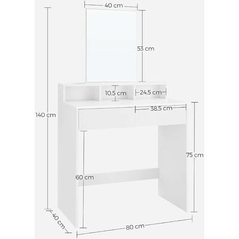 VASAGLE Coiffeuse, 1 tiroir, miroir avec 2 étagères, SANS TABOURET, placard  de rangement, 80 x 40 x 132 cm, organisateur - Cdiscount Maison