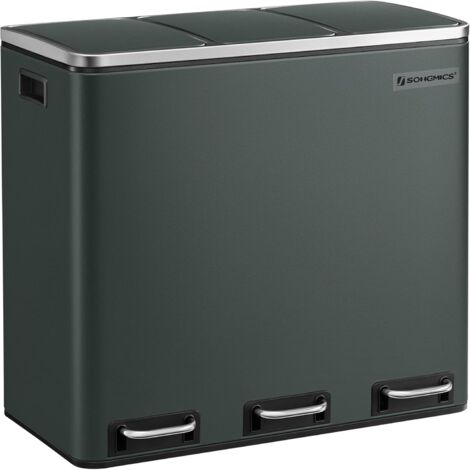 Songmics – Poubelle tri sélectif 3 compartiments 3 x 18L – Acier avec couvercles à fermeture douce – Pédale pour ouverture mains libres – Gris anthracite