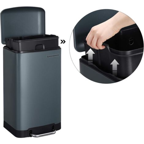 Poubelle à Pédale 25L Design Fin Anthracite – Ouverture Sans Contact, Support Sac Intégré, Sans BPA, Idéale Cuisine & Salle De Bain