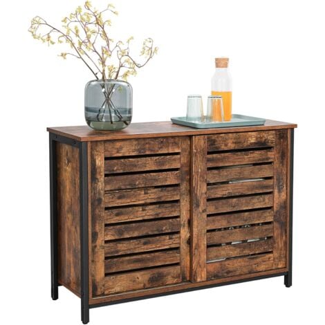 VASAGLE Buffet de Cuisine à Portes coulissantes, avec Cadre en Acier, 100 x 35 x 70 cm, Style Industriel, Marron Rustique et Noir