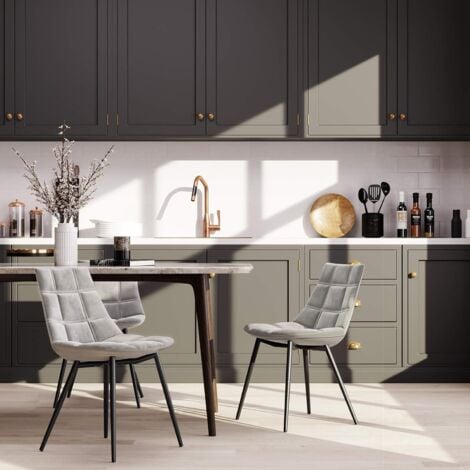 Lot de 2 Chaises de salle à manger, Siège moderne, rembourrées, avec pieds en fer, surface en velours lisse, Gris LDC84GY