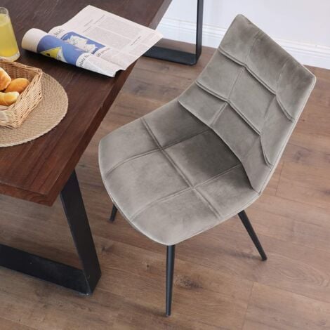Lot de 2 Chaises de salle à manger, Siège moderne, rembourrées, avec pieds en fer, surface en velours lisse, Gris LDC84GY