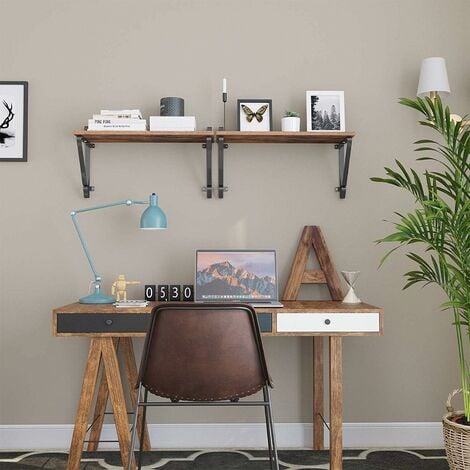 VASAGLE Lot de 2 Étagères murales, Tablettes Flottantes, Présentoir Décoratif avec Support Métallique, Charge Max. 15 kg, Rustique par SONGMICS LCR01BX
