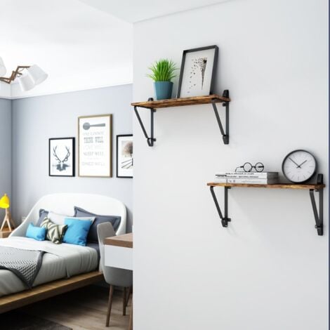 VASAGLE Lot de 2 Étagères murales, Tablettes Flottantes, Présentoir Décoratif avec Support Métallique, Charge Max. 15 kg, Rustique par SONGMICS LCR01BX