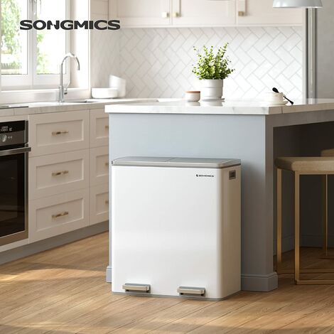 avec pédales en métal Poubelle à double compartiment 2 x 30L 2 seaux intérie