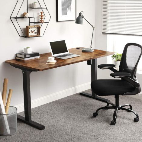 Table de bureau réglable en hauteur électrique noir chêne massif 160x