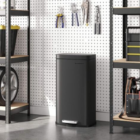 SONGMICS Poubelle Cuisine 30L, Poubelle à Pédale, avec Couvercle à Fermeture en Douceur, Seau Intérieur, en Acier, Noir