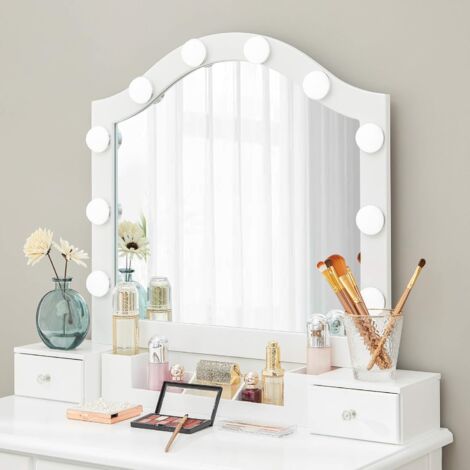 VASAGLE Ensemble de Coiffeuse, Table de Maquillage avec Tabouret rembourré, 10 Ampoules LED, Organisateur Amovible à 6 Cases, 5 tiroirs, 1 séparateur de tiroir, Cadeau, pour Chambre, Blanc  par SONGMI