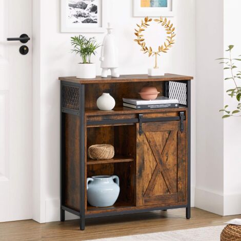 VASAGLE meuble de rangement, buffet, 30 x 70 x 80 cm, étagère réglable,  compartiment ouvert, style campagnard, marron boisé et noir Capacité de  charge statique maximale du dessus : 30 kg - Conforama