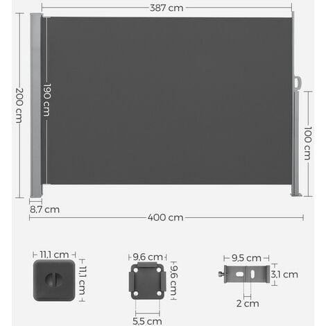 Paravent extérieur 200 x 400 cm (H x L), Store latéral Brise-vue Paravent retractable - Gris Anthracite GSA204G02