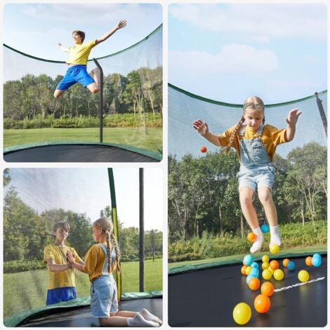 Trampoline TÜV Rheinland GS Certifica, Trampoline de Jardin Rond, avec Filet de sécurité intérieur - Diamètre 305cm, Noir et Vert, STR103C01