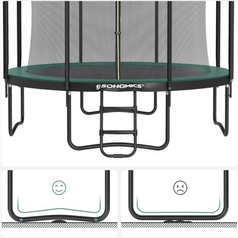 Trampoline TÜV Rheinland GS Certifica, Trampoline de Jardin Rond, avec Filet de sécurité intérieur - Diamètre 305cm, Noir et Vert, STR103C01