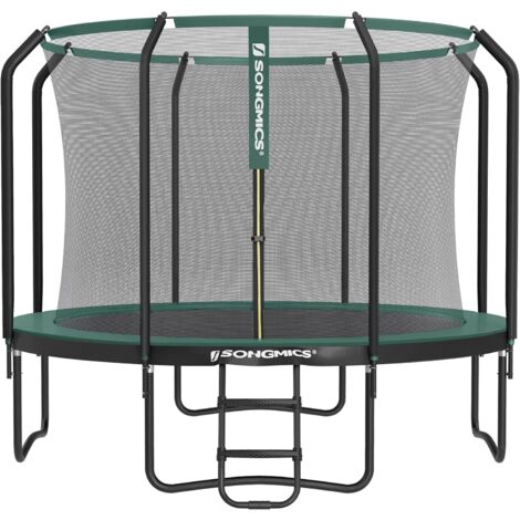 Trampoline TÜV Rheinland GS Certifica, Trampoline de Jardin Rond, avec Filet de sécurité intérieur - Diamètre 366cm, Noir et Vert