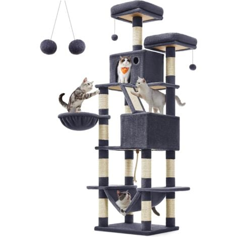 FEANDREA Arbre à Chat Grande capacité griffoir niches colonnes renforcées  154 cm Gris Claire PCT86W - Paniers et mobilier pour chat - Achat & prix