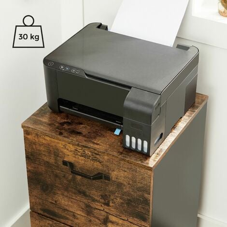 VASAGLE Caisson 2 tiroirs, Placard bureau sur roulettes, pour documents A4, dossiers suspendus, Style industriel, Marron Rustique et Noir par SONGMICS OFC040B01