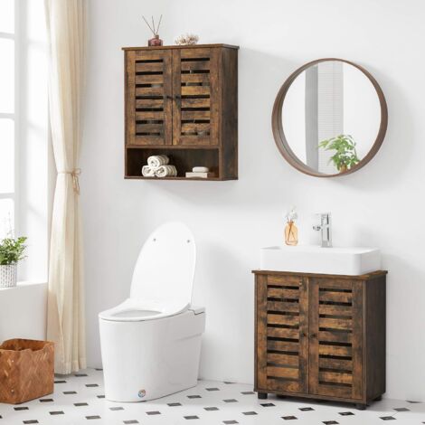 Armoire Murale pour Salle de Bain, Compartiment Ouvert, étagère réglable en Hauteur, 60 x 20 x 70 cm, Marron Rustique