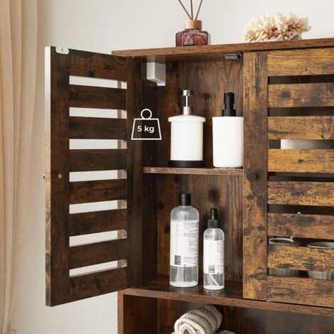 Armoire Murale pour Salle de Bain, Compartiment Ouvert, étagère réglable en Hauteur, 60 x 20 x 70 cm, Marron Rustique