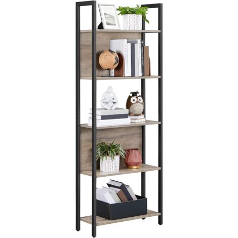 Songmics – Bibliothèque 5 niveaux en acier noir – Étagère de rangement pour bureau et salon – Dimensions 62 x 24 x 165 cm – Capacité 20 kg/niveau – LLS025B02