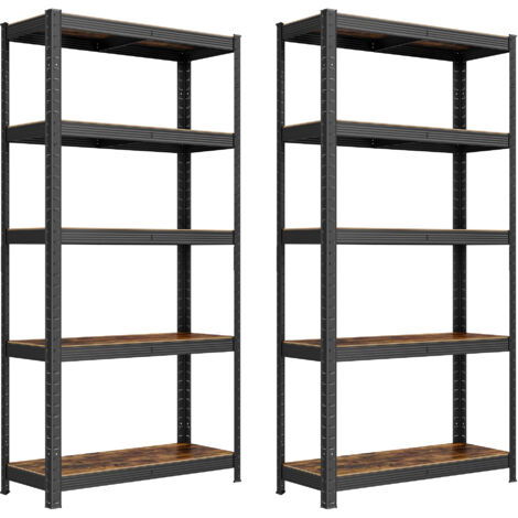 Songmics – Lot de 2 rayonnages 5 niveaux 75 x 30 x 150 cm – Structure acier renforcé – Charge max 130 kg par niveau – Style industriel noir et marron rustique