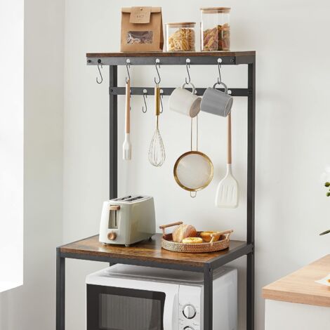 VASAGLE Meuble de Cuisine, Étagère de Rangement, Support à Micro-Ondes, avec Plan de Travail, 12 Crochets, Style Industriel, 60 x 40 x 151,5 cm, Marron Rustique et Noir par SONGMICS KKS021B01