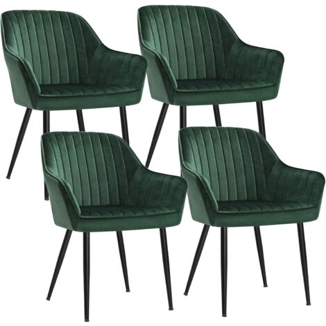 SONGMICS Chaise Salle à Manger, lot de 4, Chaise de Cuisine, Fauteuil en Velours, Rembourrée, avec Accoudoirs, Charge Max. 120 kg, Pieds en Métal, pour Salle à Manger, Vert